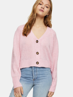 Pink Cropped Knitted Cardigan