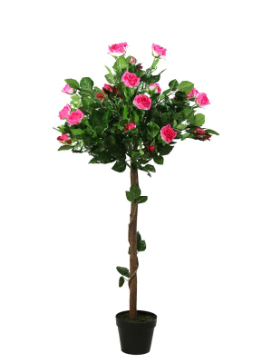 Northlight 4.1' Unlit Artificial Potted White And Pink Rose Garden Tree