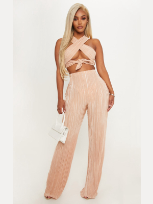 Shape Gold Pleated Metallic Wide Leg Pants