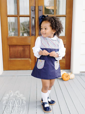 Maude's Peter Pan Collar Shirt & Onesie (long Sleeve Pima) - Worth Avenue White With Nantucket Navy