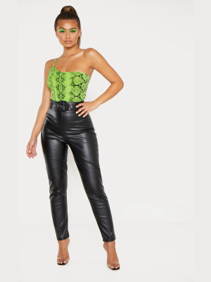 Black Faux Leather Belted Skinny Pants