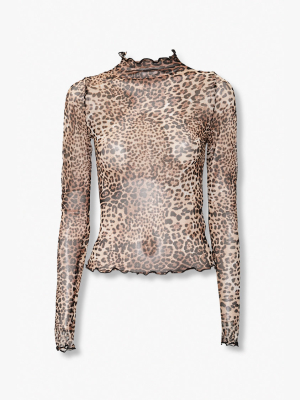 Leopard Print Mock Neck Top