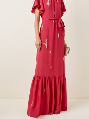 Ciella Belted Embellished Crepe Gown