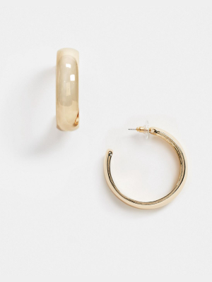 Asos Design Thick Hoop Earrings 40mm In Gold Tone