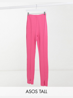 Asos Design Tall Jersey Slim Front Slit Suit Pants In Magenta