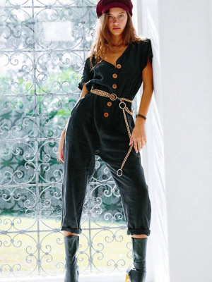 Belted Sleeved Cargo Jumpsuits