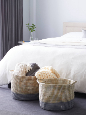 Olivia & May 18"x20" Set Of 2 Large Round Woven Seagrass Baskets Gray/natural