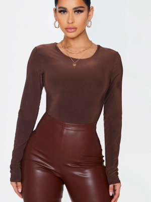 Shape Chocolate Brown Slinky Round Neck Long...