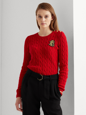 Button-trim Cable-knit Sweater