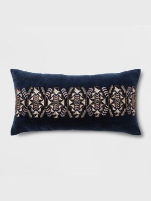 Geometric Decorative Filled Oversize Lumbar Throw Pillow Indigo - Rizzy Home