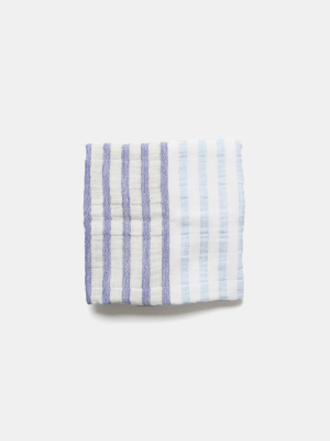 Yoshii Two Tone Stripe Linen Border Washcloth, Blue