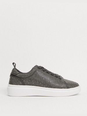 Asos Design Sneakers With Chunky Sole And All Over Diamante