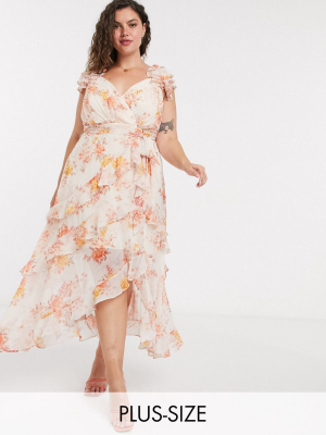 Ever New Curve Shoulder Midi Dress In Orange Floral