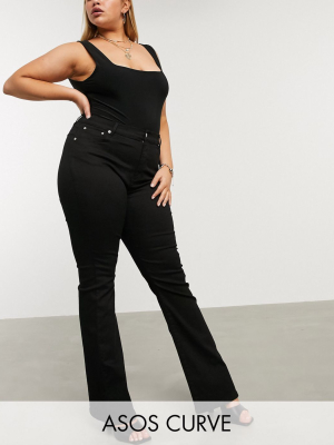 Asos Design Curve High Rise Hourglass 'lift And Contour' Flare Jeans In Clean Black