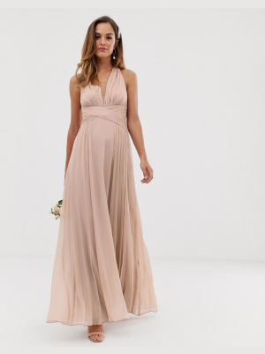 Asos Design Bridesmaid Ruched Bodice Drape Maxi Dress With Wrap Waist