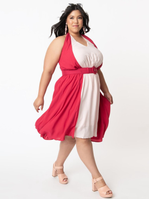 Collectif Plus Size Red & Pink Wren Swing Dress