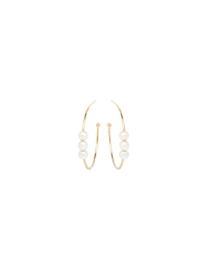 14k Triple Pearl Medium Hoops