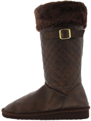 Aling83 Brown Quilted Faux Fur Boot