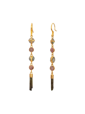 Five Drop Ruby & Sapphire & Tourmaline Earrings