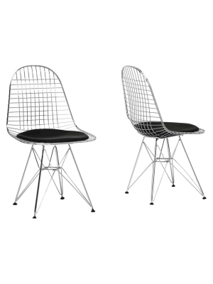 Set Of 2 Avery Mid-century Modern Wire Chair With Cushion - Black - Baxton Studio