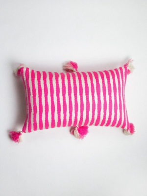 Antigua Lumbar Pillow - Neon Pink Striped