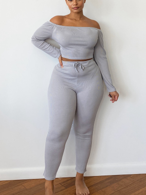 Plus Grey Ribbed High Waist Leggings