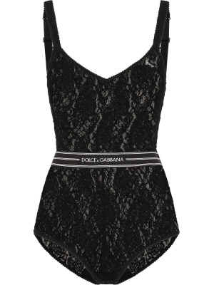 Dolce & Gabbana Lace Logo Band Bodysuit