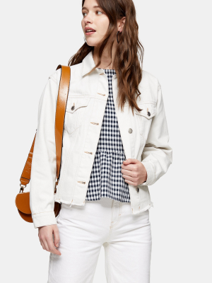 White Denim Raw Hem Oversized Jacket