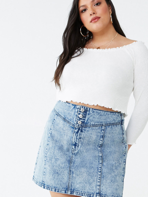 Plus Size Acid Wash Denim Skirt