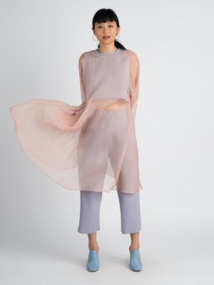 Giang Bi Dropped Sleeve Back V Organza Silk Pocket Dress - Pink