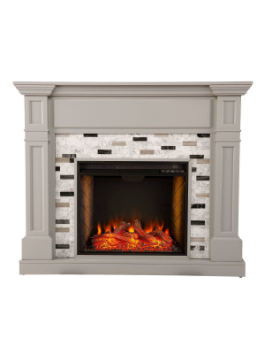 Talsham Alexa Smart Fireplace With Marble Surround Gray - Aiden Lane