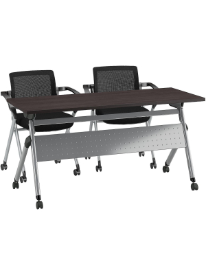 Bush Business Furniture Training Room Table With 2 Folding Chairs 23.35 X 59.45 Storm Gray Ftr001sg