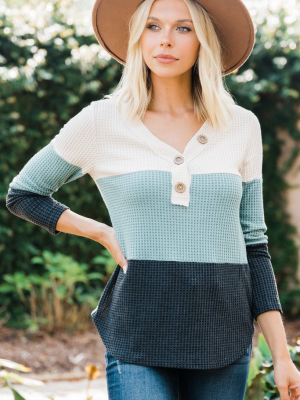 Tell Me Now Sage Green Colorblock Top