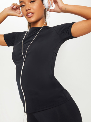 Black Basic Short Sleeve Gym Top