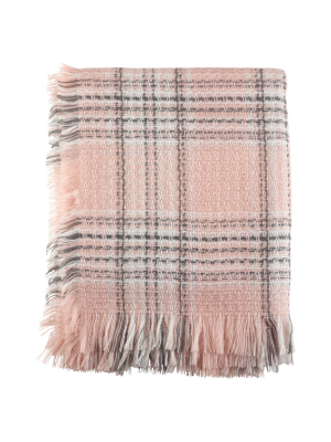 Pink Checkered Plaid Fringe Throw Blankets (50"x60") - Saro Lifestyle