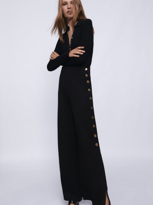 Buttoned Wide Leg Pants