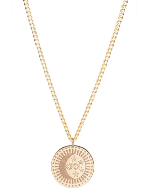 14k Small Curb Chain Medium Celestial Protection Medallion With Diamond