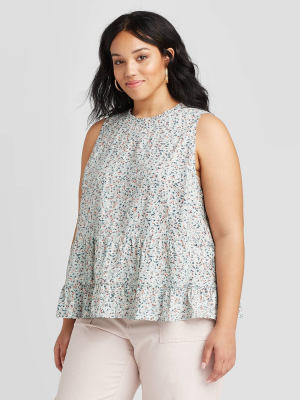 Women's Floral Print Tiered Cropped Tank Top - Universal Thread™ Mint