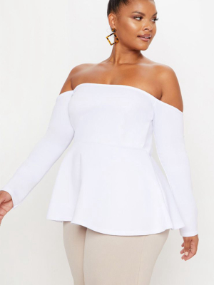 Plus White Bardot Peplum Top