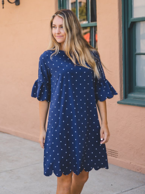 Polka Dot Haylie Scallop Dress - Navy