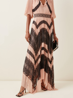 Lace-paneled Pleated Crepe Dress