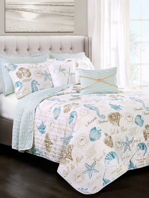 Blue & Taupe Harbor Life Quilt Set 7pc - Lush Décor