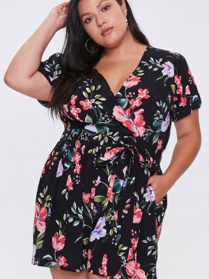 Plus Size Floral Print Romper