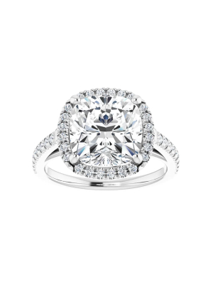 Pompeii3 3 1/2 Ct Cushion Moissanite & Lab Diamond Engagement Halo Ring 10k White Gold