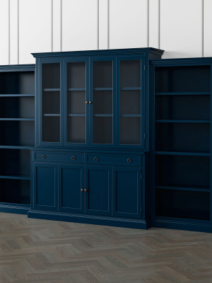 Cameo Indigo 4-piece Glass And Wood Door Wall Unit With Open Bookcases