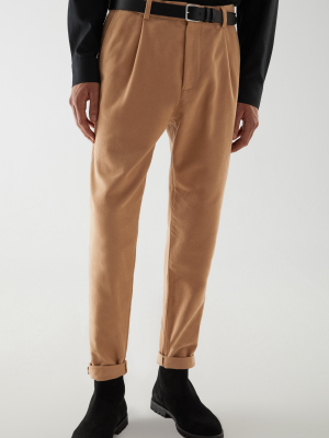 Cotton Pleated Tapered Leg Chinos