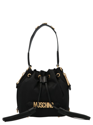 Moschino Logo Plaque Tassle Bucket Bag