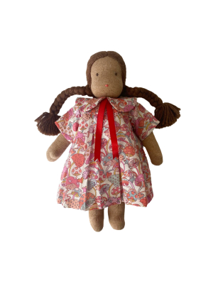 9" Waldorf Doll In Pink Liberty Mushroom Dress · Brown