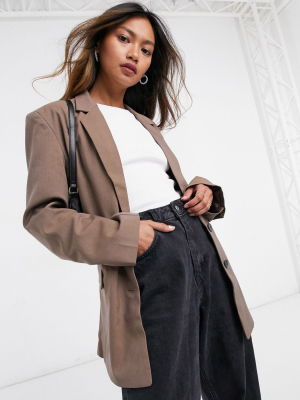 Asos Design Perfect Slouch Dad Suit Blazer In Mocha