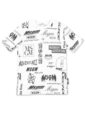 Msgm Kids Logo Allover Print T-shirt